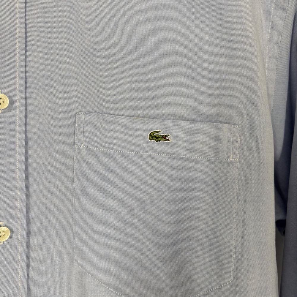 VTG Lacoste Mens Oxford Button Down Shirt Size 42 Blue Classic Fit Logo Preppy - Picture 5 of 10